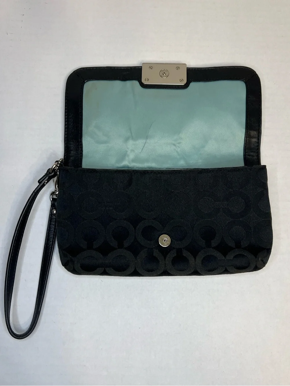 Coach Kristin Signature Op Art Black Jacquard Wristlet Clutch Bag